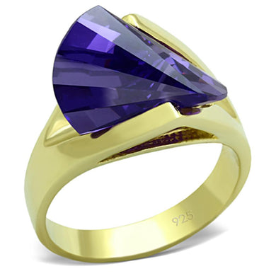 LOS656 - Gold 925 Sterling Silver Ring with AAA Grade CZ  in Tanzanite