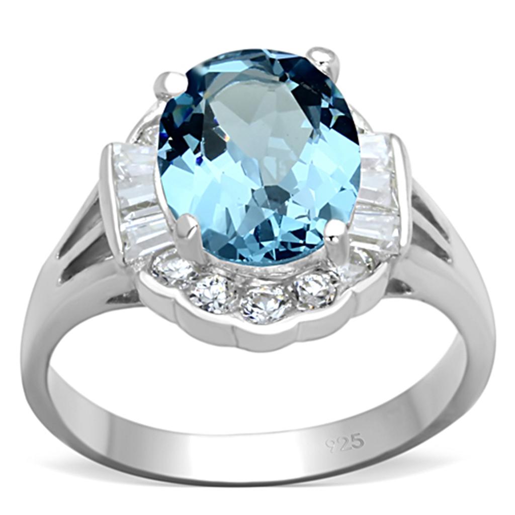 LOS658 - Silver 925 Sterling Silver Ring with Synthetic Spinel in Sea Blue