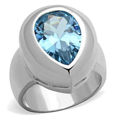LOS739 - Silver 925 Sterling Silver Ring with Synthetic Spinel in Sea Blue