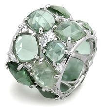Load image into Gallery viewer, LOS764 - Rhodium 925 Sterling Silver Ring with Synthetic Synthetic Glass in Emerald