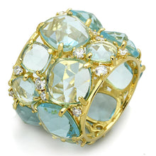 Load image into Gallery viewer, LOS766 - Gold 925 Sterling Silver Ring with Synthetic Synthetic Glass in Sea Blue