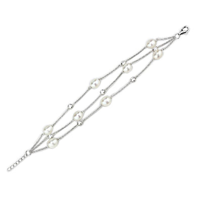 LOS781 - Rhodium 925 Sterling Silver Bracelet with Synthetic Pearl in White