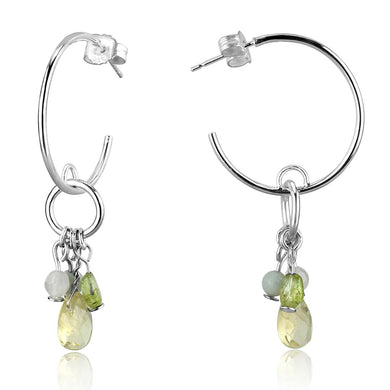 LOS785 - Silver 925 Sterling Silver Earrings with Synthetic Glass Bead in Multi Color