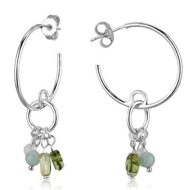 LOS788 - Silver 925 Sterling Silver Earrings with Synthetic Glass Bead in Multi Color