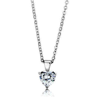 LOS888 - Rhodium 925 Sterling Silver Chain Pendant with AAA Grade CZ  in Clear