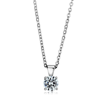 LOS890 - Rhodium 925 Sterling Silver Chain Pendant with AAA Grade CZ  in Clear
