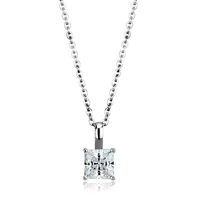 LOS894 - Rhodium 925 Sterling Silver Chain Pendant with AAA Grade CZ  in Clear