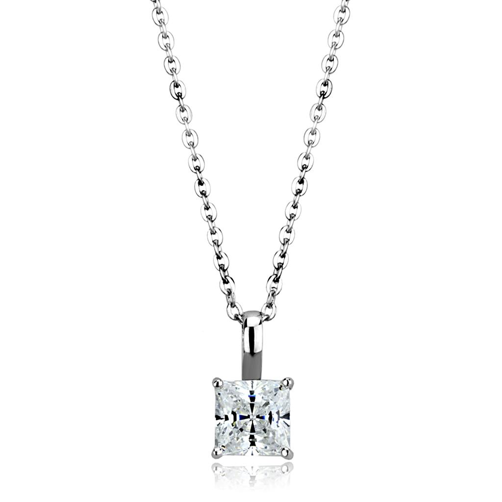 LOS894 - Rhodium 925 Sterling Silver Chain Pendant with AAA Grade CZ  in Clear