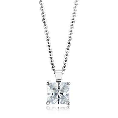 LOS895 - Rhodium 925 Sterling Silver Chain Pendant with AAA Grade CZ  in Clear