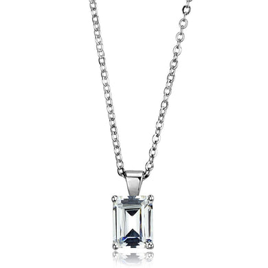 LOS897 - Rhodium 925 Sterling Silver Chain Pendant with AAA Grade CZ  in Clear