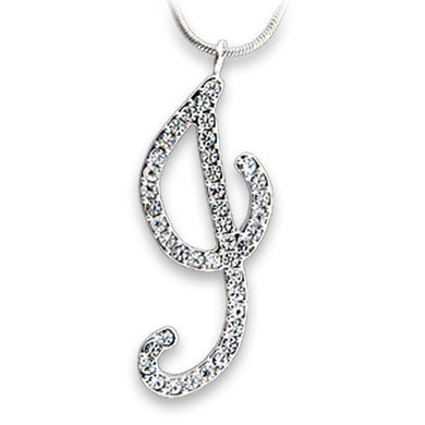 OT121 - Rhodium Brass Pendant with Top Grade Crystal  in Clear