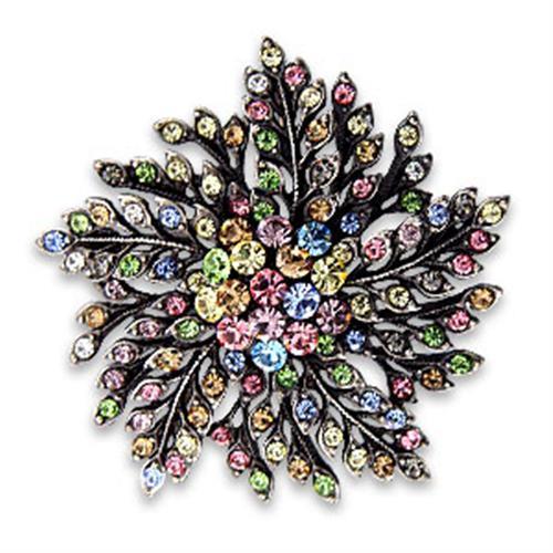 OT627 - Antique Silver White Metal Brooches with Top Grade Crystal  in Multi Color