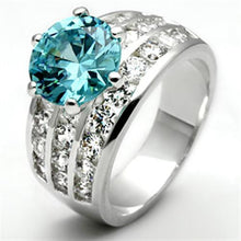 Load image into Gallery viewer, SS010 - Silver 925 Sterling Silver Ring with AAA Grade CZ  in Sea Blue