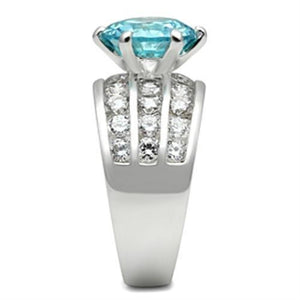 SS010 - Silver 925 Sterling Silver Ring with AAA Grade CZ  in Sea Blue