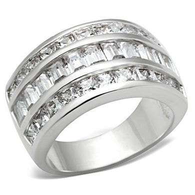 SS022 - Silver 925 Sterling Silver Ring with AAA Grade CZ  in Clear