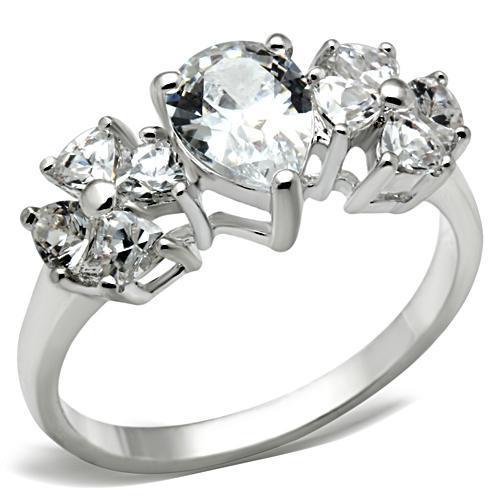 SS057 - Silver 925 Sterling Silver Ring with AAA Grade CZ  in Clear