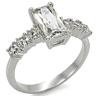 TK002 - High polished (no plating) Stainless Steel Ring with AAA Grade CZ  in Clear