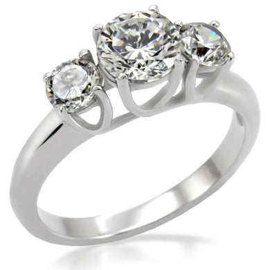 TK004 - High polished (no plating) Stainless Steel Ring with AAA Grade CZ  in Clear