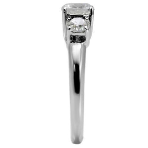 TK004 - High polished (no plating) Stainless Steel Ring with AAA Grade CZ  in Clear