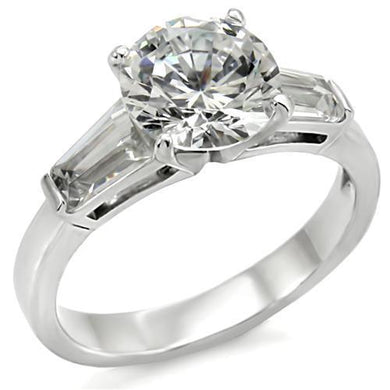 TK005 - High polished (no plating) Stainless Steel Ring with AAA Grade CZ  in Clear