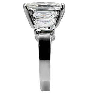 TK007 - High polished (no plating) Stainless Steel Ring with AAA Grade CZ  in Clear