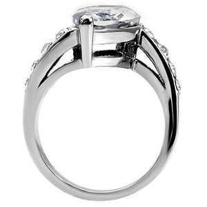 TK008 - High polished (no plating) Stainless Steel Ring with AAA Grade CZ  in Clear