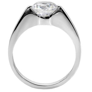 TK012 - High polished (no plating) Stainless Steel Ring with AAA Grade CZ  in Clear