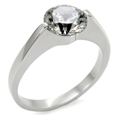 TK012 - High polished (no plating) Stainless Steel Ring with AAA Grade CZ  in Clear
