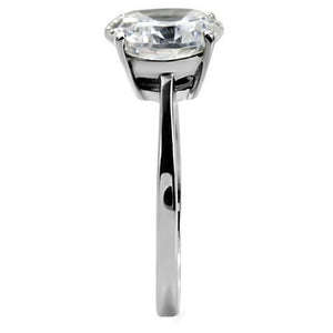TK013 - High polished (no plating) Stainless Steel Ring with AAA Grade CZ  in Clear