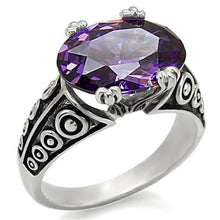 Load image into Gallery viewer, TK017 - High polished (no plating) Stainless Steel Ring with AAA Grade CZ  in Amethyst