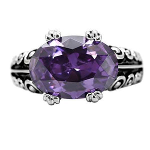 TK017 - High polished (no plating) Stainless Steel Ring with AAA Grade CZ  in Amethyst