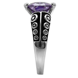 TK017 - High polished (no plating) Stainless Steel Ring with AAA Grade CZ  in Amethyst