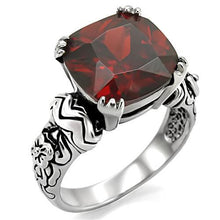 Load image into Gallery viewer, TK018 - High polished (no plating) Stainless Steel Ring with AAA Grade CZ  in Garnet
