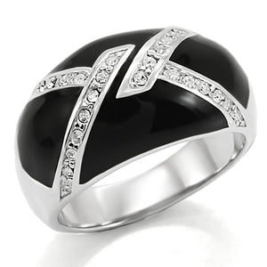 TK022 - High polished (no plating) Stainless Steel Ring with Top Grade Crystal  in Clear