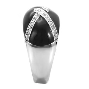 TK022 - High polished (no plating) Stainless Steel Ring with Top Grade Crystal  in Clear