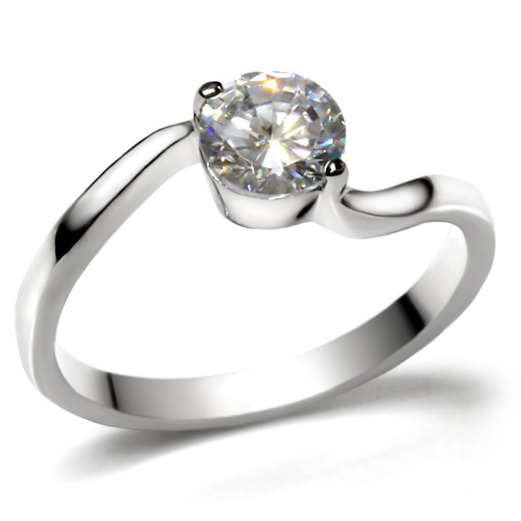 TK023 - High polished (no plating) Stainless Steel Ring with AAA Grade CZ  in Clear