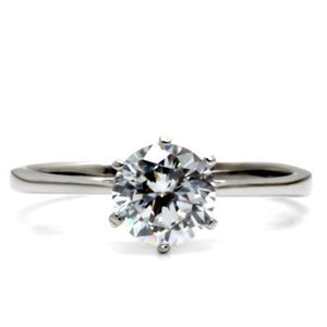 TK025 - High polished (no plating) Stainless Steel Ring with AAA Grade CZ  in Clear