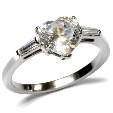 TK027 - High polished (no plating) Stainless Steel Ring with AAA Grade CZ  in Clear