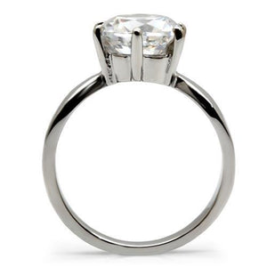 TK046 - High polished (no plating) Stainless Steel Ring with AAA Grade CZ  in Clear
