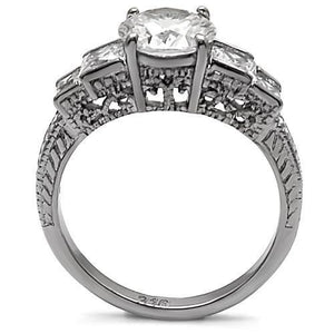 TK057 - High polished (no plating) Stainless Steel Ring with AAA Grade CZ  in Clear