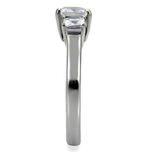 TK058 - High polished (no plating) Stainless Steel Ring with AAA Grade CZ  in Clear