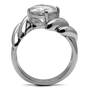 TK060 - High polished (no plating) Stainless Steel Ring with AAA Grade CZ  in Clear