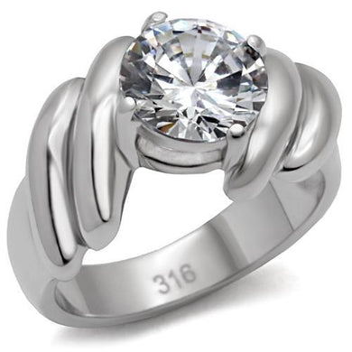 TK060 - High polished (no plating) Stainless Steel Ring with AAA Grade CZ  in Clear