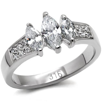 TK061 - High polished (no plating) Stainless Steel Ring with AAA Grade CZ  in Clear
