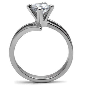 TK063 - High polished (no plating) Stainless Steel Ring with AAA Grade CZ  in Clear