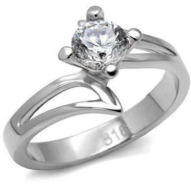 TK063 - High polished (no plating) Stainless Steel Ring with AAA Grade CZ  in Clear