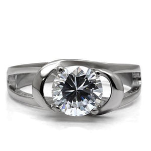 TK066 - High polished (no plating) Stainless Steel Ring with AAA Grade CZ  in Clear