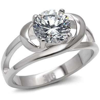 TK066 - High polished (no plating) Stainless Steel Ring with AAA Grade CZ  in Clear