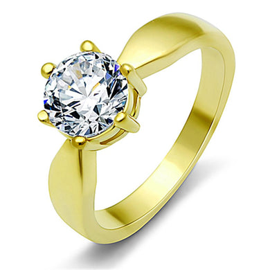 TK071G - IP Gold(Ion Plating) Stainless Steel Ring with AAA Grade CZ  in Clear