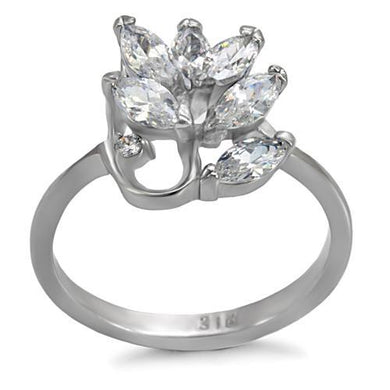 TK075 - High polished (no plating) Stainless Steel Ring with AAA Grade CZ  in Clear